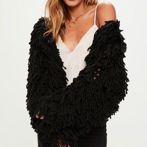 missguided black shaggy crop knitted cardigan